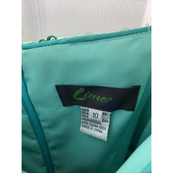 Lime by Riva Turquoise Short Baby Doll Rhinestone Prom Dress w/ Straps size 10 - Picture 3 of 4